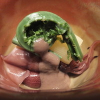 銀座 座屋 - ほたるいか・白アスパラ・こごみの和え物