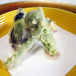 長島 - 【油物】甘鯛桜葉包み揚げ。こごみや茄子も(卯月の昼会席)<2014.04>