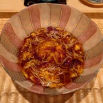 伯雲 - 馬糞雲丹と菊の花のお浸しの自家製冷や麦