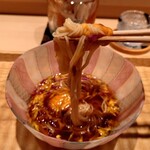 伯雲 - 馬糞雲丹と菊の花のお浸しの自家製冷や麦