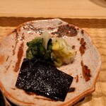 伯雲 - 香の物（昆布の佃煮、胡瓜の塩揉み、白菜）