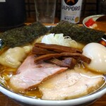 奈つやの中華そば - 奈つやのもちもち雲呑味玉中華そば 1250円、茶碗カレー 300円、黒ラベル(350ml缶) 350円