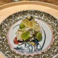 温石 - ドウマンガニと空芯菜のおひたし　銀杏　栗チップ