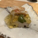 すし みむろ - せこ蟹と鮑の肝と蟹酢のジュレ