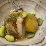 蕎麦割烹  倉田 - ノドグロの幽庵焼き、栗、枝豆、白米が合いますね。