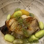 蕎麦割烹  倉田 - ノドグロの幽庵焼き、栗、枝豆、白米が合いますね。