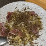 trattoria l'mante izumi - トリュフがかかってます、クリームのタリアテッレ。美味しい。