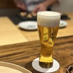温石 - 薄口のグラスで頂く生ビールは美味し♡ 