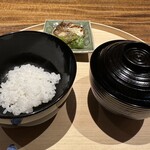 温石 - 新米は、そのまま召し上がっていただきますとのことでした。えぼ鯛の西京焼きが最強に美味しくて、ご飯も進みます