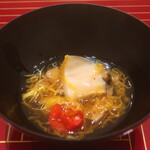 日本料理 吟 - 鮑酒蒸しと炭火焼き茄子の出汁仕立て