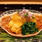 265306080 - 先付　せいこ蟹　雲丹　菊菜