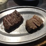 肉の雷橋 - 左：シンタマ　右：ウチモモ