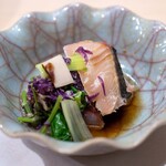 うを徳 - 2024.9 明石産鰆（さわら）藁焼き柚子醤油 岩手産松茸 山形産もって菊 秋田産ミズの実 京都産白菜（しろな）