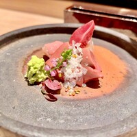焼鳥 篠原 - 京都高坂鶏のもも肉と胸肉、白レバーの刺身！　鶏の刺身は控えてましたがやはり旨いのでいいか