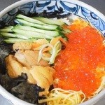 Bukkake rice with salmon roe and raw sea urchin