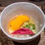 鳥茂 - 箸休め とろろ、おくら、茗荷、卵黄