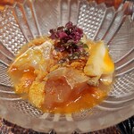 和み処 男山 - [2024年9月 訪問]鮑と雲丹と渡り蟹を海宝漬風に。山椒オイルが良いアクセント。