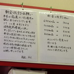 麺や　福座 - 2014年4月20日(日)　カウンター上部の掲示「料金改定のお願い」
