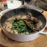 HIGASHITANI  - 熊肉とニラと卵のごはん 焦がしキノコと猪の出汁