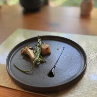 航 北鎌倉 - 鎌倉のお野菜をふんだんに使った前菜 北海道帆立、空芯菜、舞茸、バルサミコソース