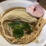 めん処 きよ洲 - 貝汁昆布水の旨みをまとったキレイに畳まれた細麺が旨い！
