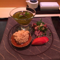 鮨　臥龍 - 甘いトマト、もずく、蛍烏賊、鱈子煮