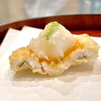天麩羅 四季彩 村松 - 穴子を抹茶塩とおろし　これは天つゆで頂きますよ♫