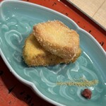 道後 海舟 - 五品目　マナガツオ味噌漬フライと絹川茄子のフライ　山椒塩　味噌漬がうま過ぎてフライは何もつけなくて良い！ってくらい美味しい