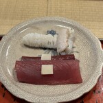 道後 海舟 - 三品目　お造りその2 穴子の炭火炙りとビヤビヤ鰹　鰹もちもちで美味過ぎます
