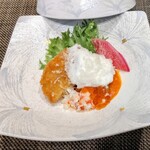 創作四川料理 廣明 - ふかひれ姿煮カツレツ マスカルポーネチーズのムース 蟹イクラ