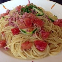 トラットリア・イタリア 品川店 - 201404　ｲﾀﾘｱ　★本日のパスタセット（1000円）★タコとズッキーーニとフレッシュトマトのアーリオオーリオ