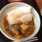 小笹寿し - 生アワビの胆和え　スミイカとアオリイカ添え