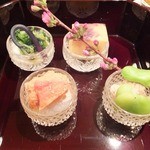 壽山 - 2014/04　八寸　湯葉やそらまめ、菜の花などなどどれも旨