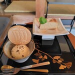 ゴエンカフェ - 味噌チーズテリーヌ&岩戸の塩アイス(ブラックペッパー)