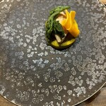 ル クーリュズ - バターナッツカボチャに知多豚のリエット、揚げたカボチャのつる