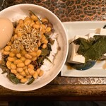 タイニーカフェ - 納豆丼煮卵付き、冷奴