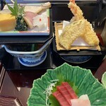 Tsumugian - 刺身、焼魚、天ぷら、煮物、デザート付