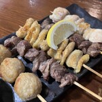 包丁や - 串焼き5本盛合せ(つくね、砂肝、皮、レバー、もも)