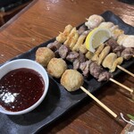 包丁や - 串焼き5本盛合せ(つくね、砂肝、皮、レバー、もも)