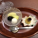 人形町今半 - 丸十きんとん/りんごのコンポート/メロン/柚子シャーベット/ピオーネ