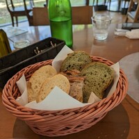 PASTA HOUSE AWkitchen FARM 多摩センター店 - 「パンの盛り合わせ」　クルミとブドウのパンが美味しかった。無料でおかわりができたらしい！