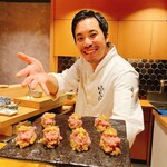 鮨 富かわ - スペシャリテのマグロッシーニと大将