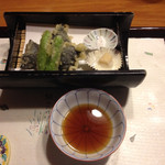 日の出 - 蛤磯辺揚げと付け汁