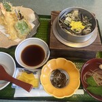 天吉 - 山菜釜飯定食1,500円。刺身か天ぷらを選んでチョイスです。