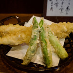 天乙 - ●穴子、アスパラ