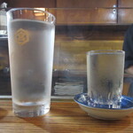 かぶと - やわらぎ水がキンミヤサワーグラスでにやり