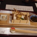 ひのや - 【揚げ物】蛯芋茶巾揚げ　美味出汁と生姜おろしいれて。