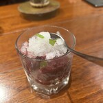 和創作 太 - わたしのデザート。巨峰、ピオーネ、レモン、ゆずなどたくさんのフルーツを混ぜてシャーベットにしたもの。底にはカットされた巨峰とシャインマスカットが(*´ч`*)