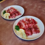 王様の焼肉くろぬま 天童店 - 牛タン・カルビセット(150g　100g)