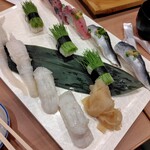 寿司の美登利 - たこ、えんがわ、芽葱、いわし、アジ